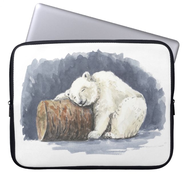 Sleeping polar bear, watercolor art laptop sleeve (Front)