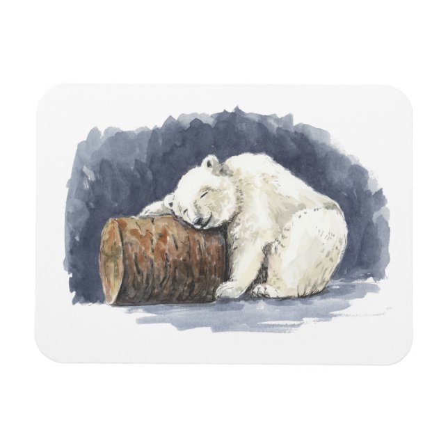 Sleeping polar bear, watercolor art magnet (Horizontal)