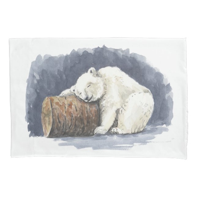 Sleeping polar bear, watercolor art pillowcase (Front)