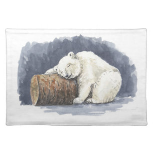 Sleeping polar bear, watercolor art placemat