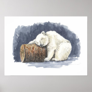 Sleeping polar bear, watercolor art poster