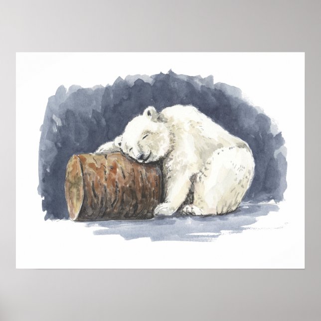 Sleeping polar bear, watercolor art poster (Front)