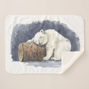 Sleeping polar bear, watercolor art sherpa blanket