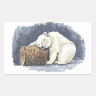 Sleeping polar bear, watercolor art sticker
