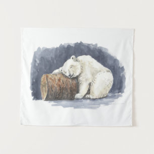Sleeping polar bear, watercolor art tapestry