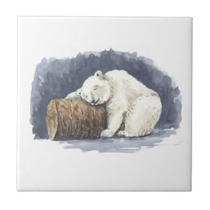 Sleeping polar bear, watercolor art tile