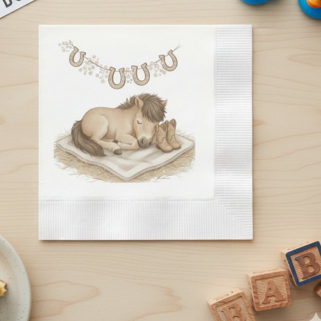 Sleeping Pony Western Baby Shower Napkin (Sweet western baby shower napkin)