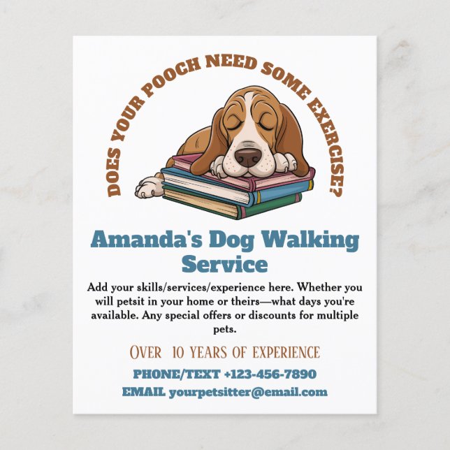 Sleeping Pooch Dog Walking Service Flyer (Front)