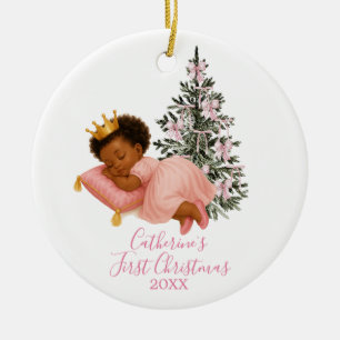 Sleeping Princess Baby Girl First Christmas Ceramic Ornament