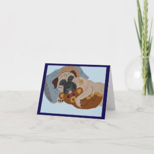 Sleeping Pug with Teddy Bear Invitation