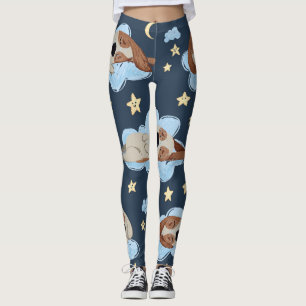 Sleeping Puppies: Good Night Pattern Leggings