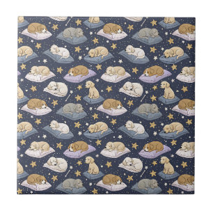 Sleeping Puppies Starry Night - Cute Dog Pattern Tile