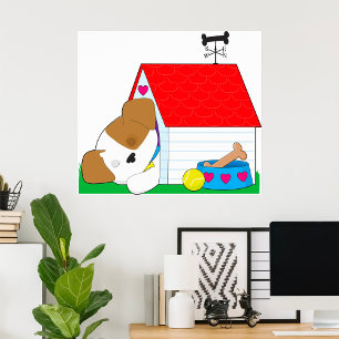 Sleeping Puppy Dog House Cute Pet Poster