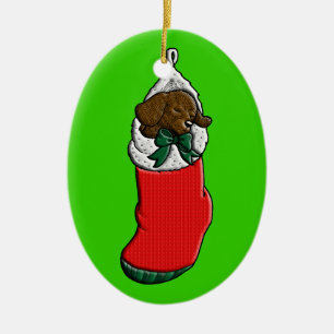 Sleeping Puppy in Christmas Stocking Ceramic Ornament