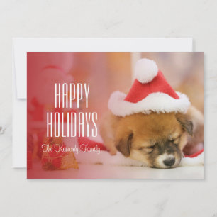 Sleeping puppy wearing a Santa hat Holiday Card