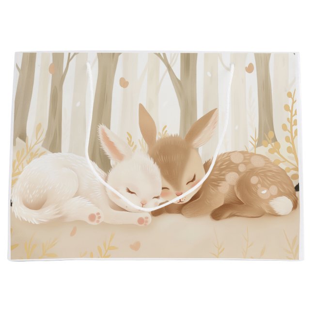 Sleeping rabbit and fawn in forest large gift bag (Front)