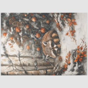 Sleeping Raccoon Rustic Christmas Decoupage Tissue Paper