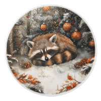 Sleeping Raccoon Whimsical Rustic Christmas