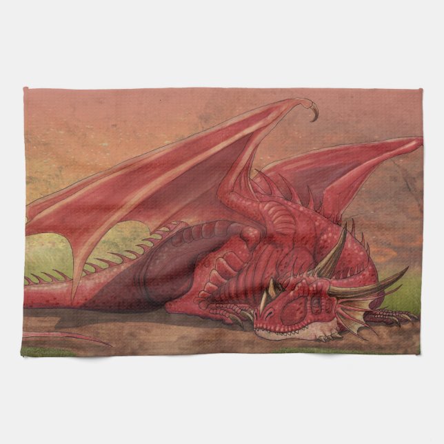 Sleeping red dragon kitchen towel (Horizontal)