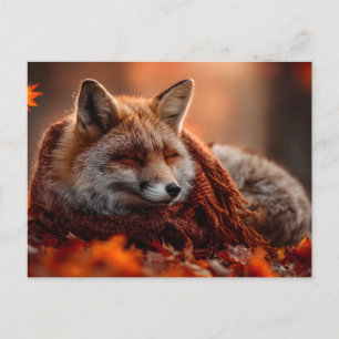 Sleeping Red Fox in a Cozy Autumn Scarf Postcard
