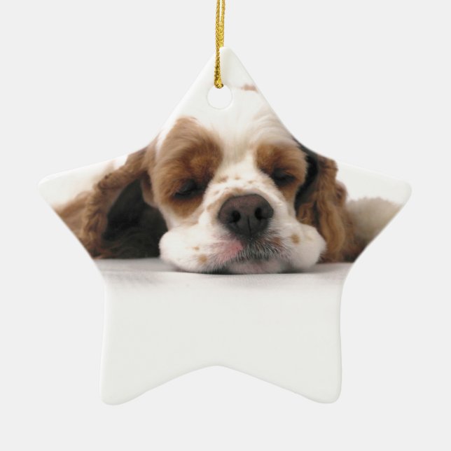 Sleeping Red/White Cocker Spaniel Ceramic Ornament (Front)