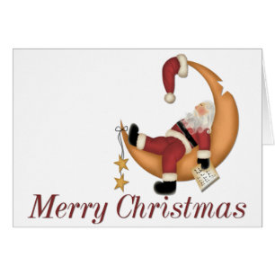 Sleeping Santa on the Moon Merry Christmas Card