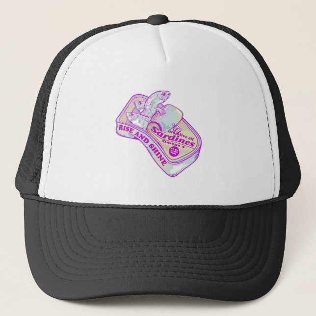 SLEEPING SARDINES rISE AND SHINE Trucker Hat (Front)