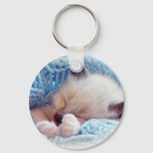 Sleeping Siamese Kitten Paws Keychain