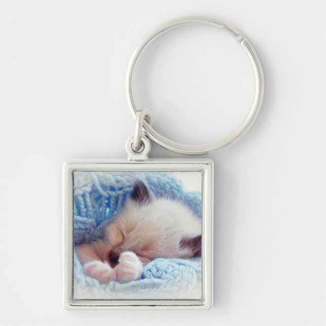 Sleeping Siamese Kitten Paws Keychain (Front)
