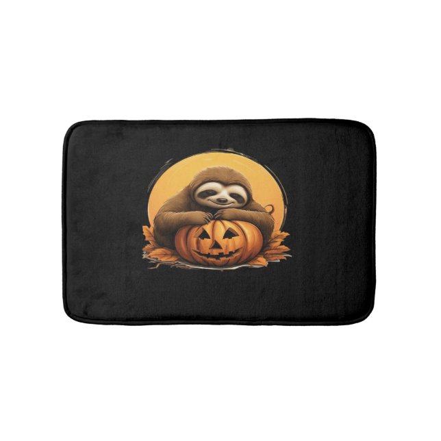 Sleeping Sloth and Halloween Pumpkin Classic T-Shi Bath Mat (Front)