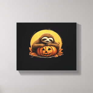 Sleeping Sloth and Halloween Pumpkin Classic T-Shi Canvas Print