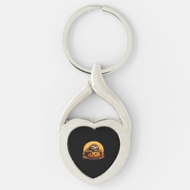 Sleeping Sloth and Halloween Pumpkin Classic T-Shi Keychain (Front)