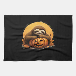 Sleeping Sloth and Halloween Pumpkin Classic T-Shi Kitchen Towel