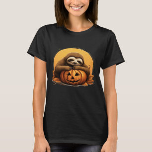 Sleeping Sloth and Halloween Pumpkin Classic T-Shi T-Shirt