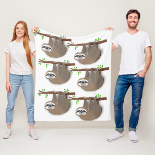 Sleeping Sloth and Wide Awake Brown Hanging Sloths Fleece Blanket