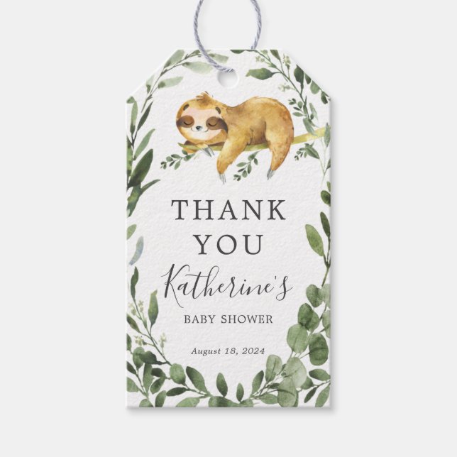 Sleeping Sloth Baby Shower Favour Tag (Front)