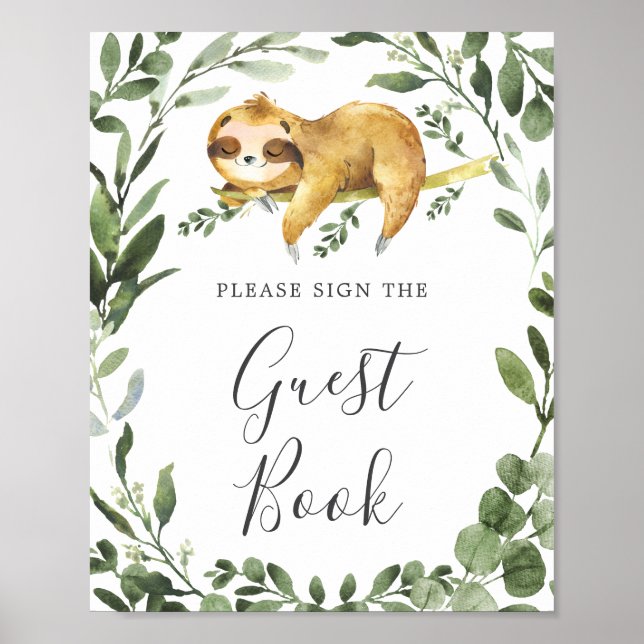 Sleeping Sloth Baby Shower Guestbook Sign (Front)