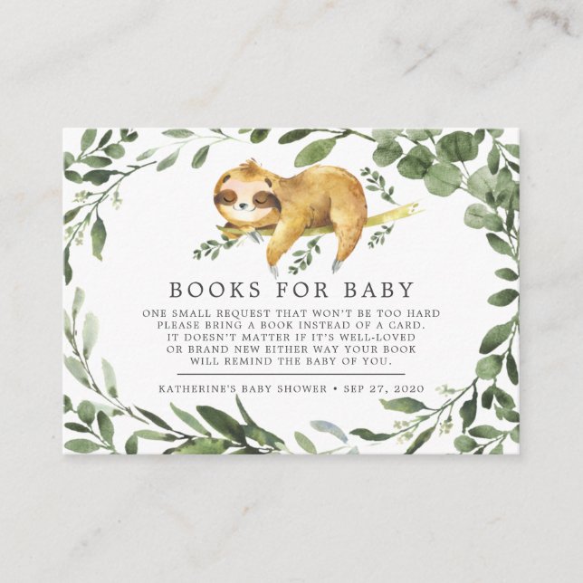 Sleeping Sloth Books For Baby Baby Shower Card (Front)
