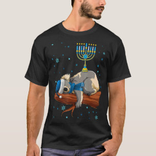 Sleeping Sloth Menorah Hanukkah Chanukah Animal Je T-Shirt