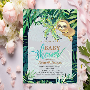 Sleeping Sloth Summer Palm Leaf Baby Shower   Invitation
