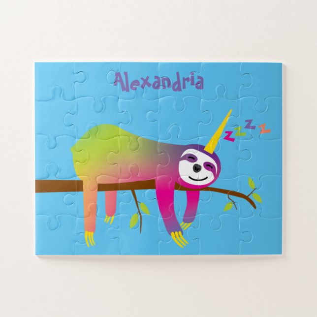 Sleeping Slothicorn Kids Personalized Jigsaw Puzzle (Horizontal)