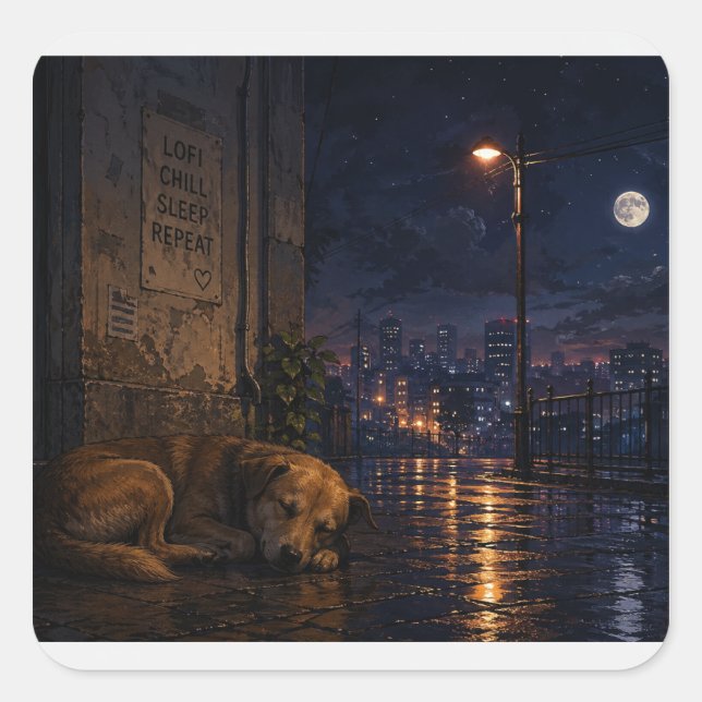 sleeping street dog square sticker (Front)