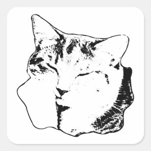 Sleeping Tabby Cat Black & White Sticker