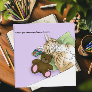 Sleeping Tabby Cat Comfort Cute Cozy Lavender Binder