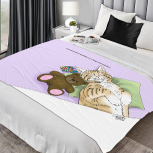 Sleeping Tabby Cat Comfort Cute Cozy Lavender Fleece Blanket