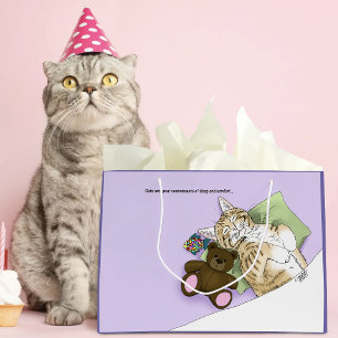 Sleeping Tabby Cat Comfort Cute Cozy Lavender Large Gift Bag