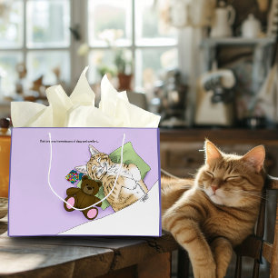 Sleeping Tabby Cat Comfort Cute Cozy Lavender Large Gift Bag