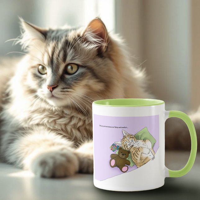 Sleeping Tabby Cat Comfort Cute Cozy Lavender Mug (Creator Uploaded)