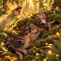Sleeping Tabby Cat & Fairy Enchanted Forest Pillow