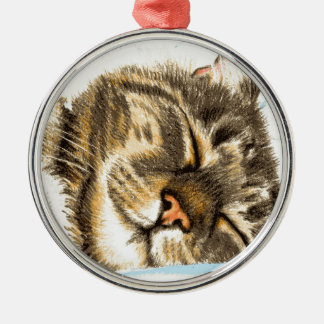 Sleeping tabby cat metal ornament